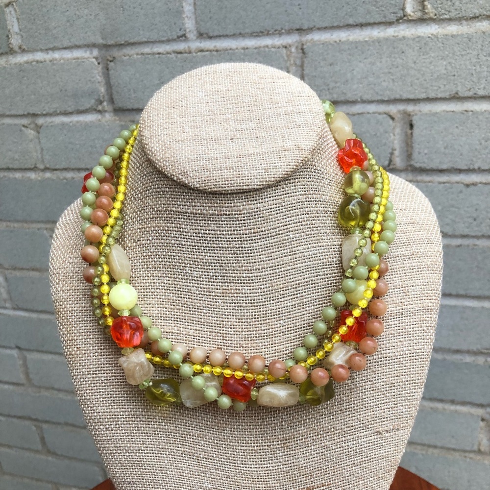Vintage green and orange bead necklace.